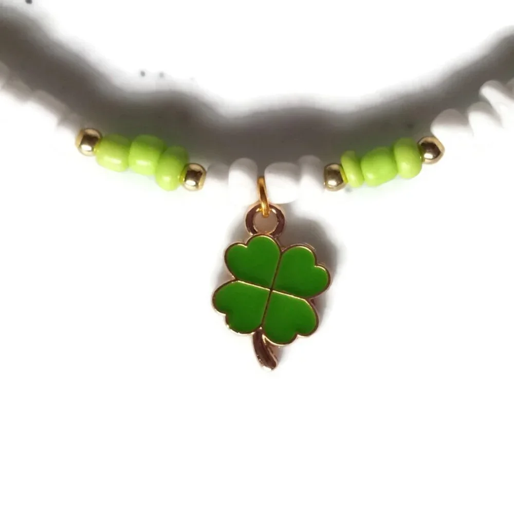 St. Patrick's Day Four Leaf Clover Necklace Bracelet Earrings Handmade Jewelry - Picture 5 of 12